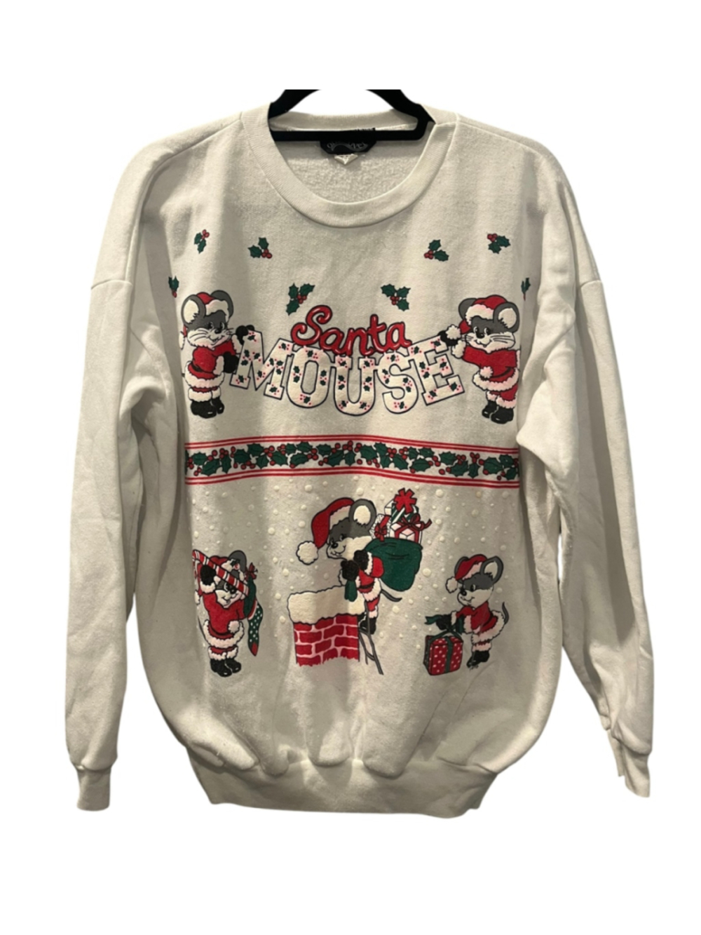 Vtg 90s Santa Mouse Christmas Sweatshirt Crewneck White Grannycore Ugly XL Mice